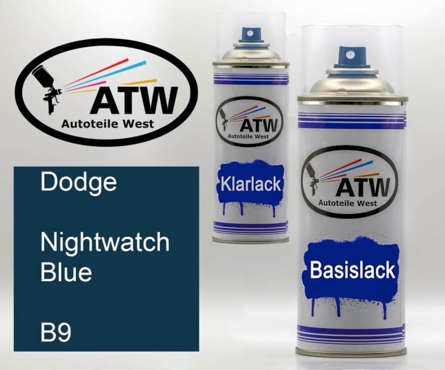 Dodge, Nightwatch Blue, B9: 400ml Sprühdose + 400ml Klarlack - Set, von ATW Autoteile West.